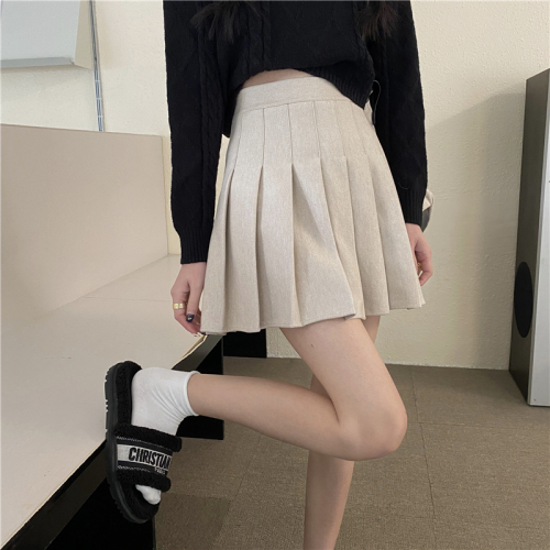 Real price new woolen cloth Korean version high waist thin pleated skirt short skirt half skirt female