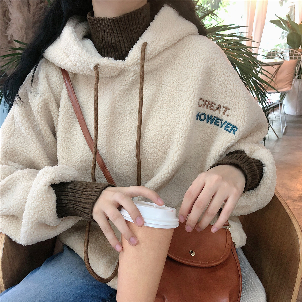 Real shot ~ cashmere autumn and winter new cashmere thickened hooded Pullover loose coat