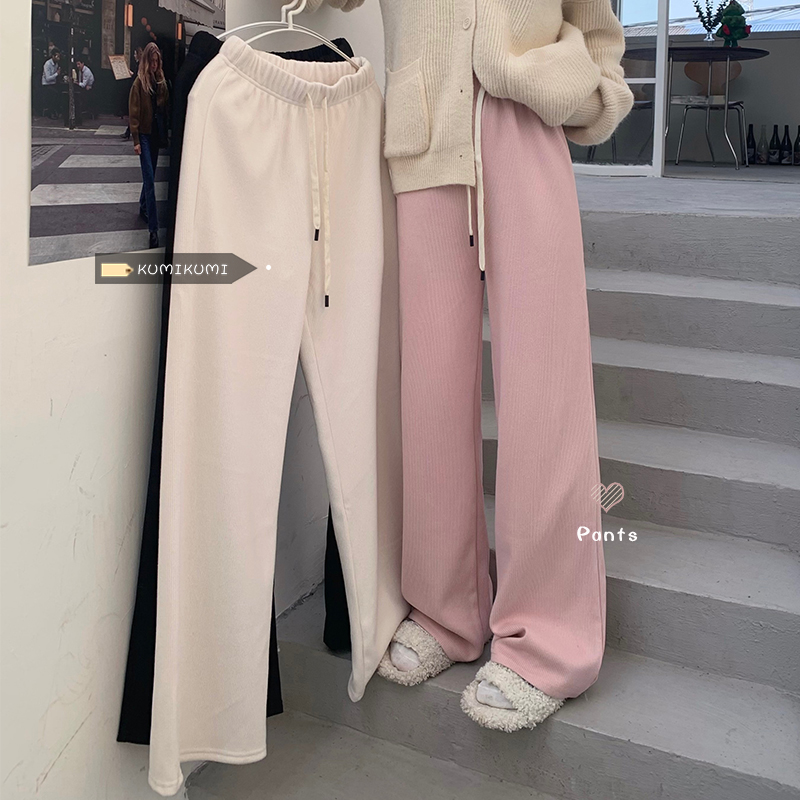 Pink Casual Pants Women's Loose Wide Leg Pants Autumn High Waist Slim Straight Pants Draping Pants ins Pants