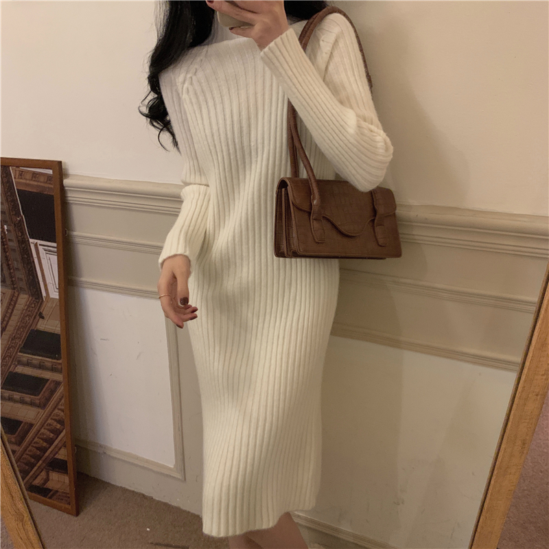 Real price Korean loose lazy knitted long sweater over the knee sweater dress women