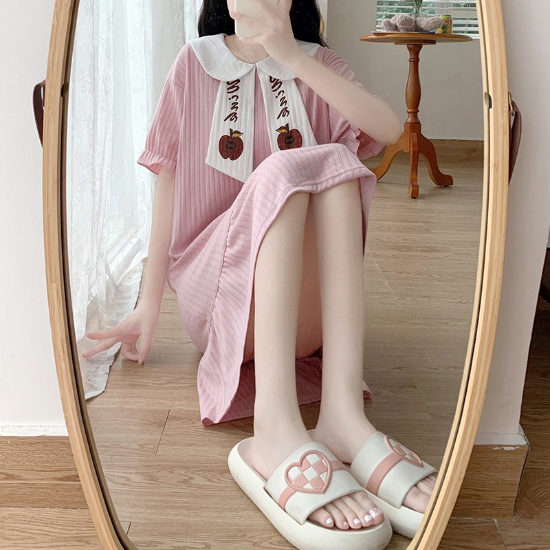Real shooting pajamas female summer sweet short sleeve fat mm plus fat plus size 165 kg loose medium length nightdress