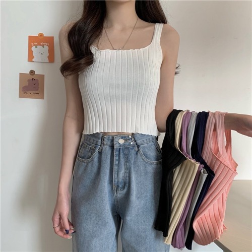 2022 spring and summer new short vest women's blouse with open back suspender and open navel