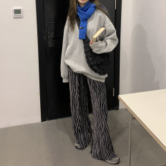 Guantu pure cotton zebra pattern wide leg pants women's floor length pants show thin straight tube leisure pants spring and summer new Korean version