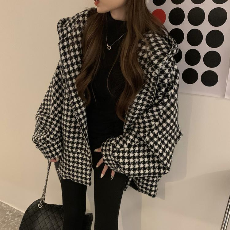 300 jin fat mm large size houndstooth embroidered baseball uniform jacket