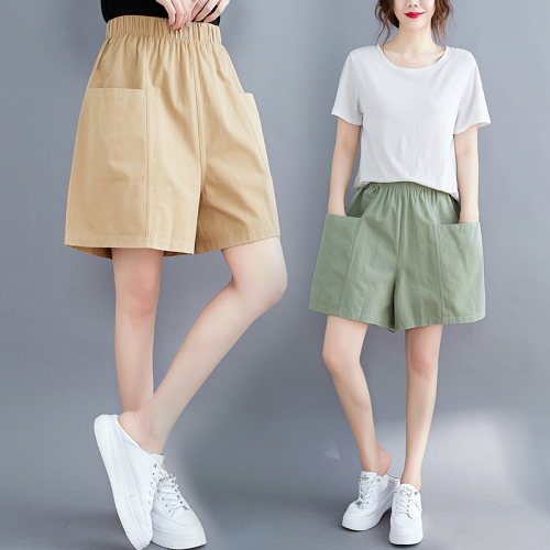 Pure cotton and linen shorts for women, loose, slimming and fat mm, large size, artistic, large pockets, wide-legged, five-quarter pants