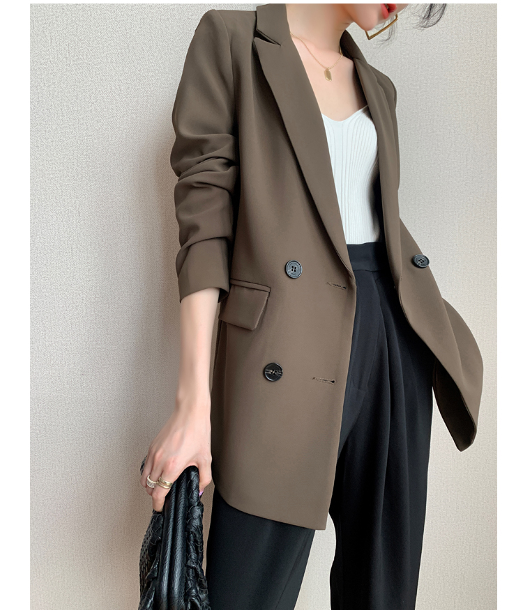 Coffee color small suit jacket women's 2022 autumn new fashion casual loose air thin black professional suit
