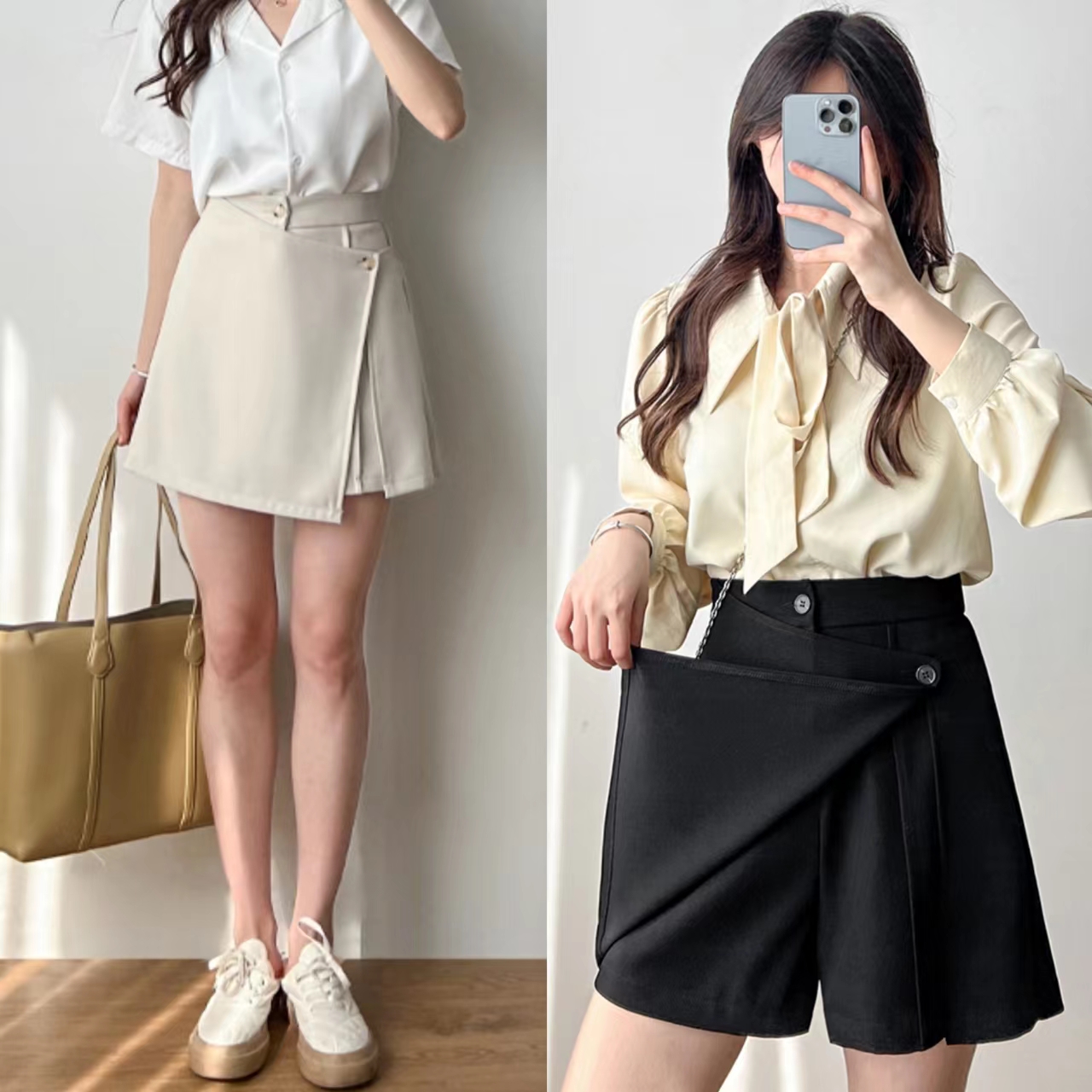 Black skirt pants skirt design summer irregular short skirt high waist slim A-line skirt thin shorts