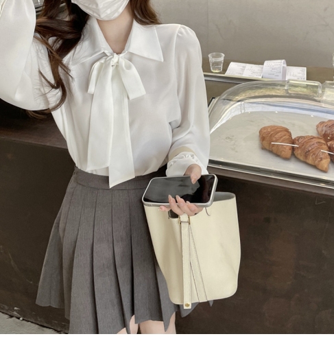 Net price official picture polyester fiber French bow shirt women's design sense niche new year