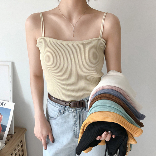 Hong Kong retro chic suspender small fresh top with student bottomed sleeveless knitted vest for women in summer