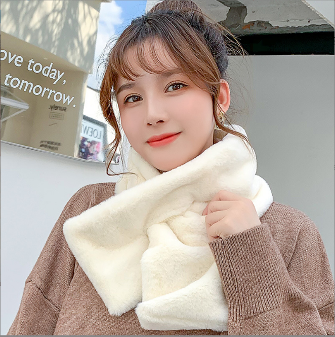 Korean scarf female winter lovely girl imitation rabbit hair Plush warm scarf Japanese versatile thickened neck protection wool collar