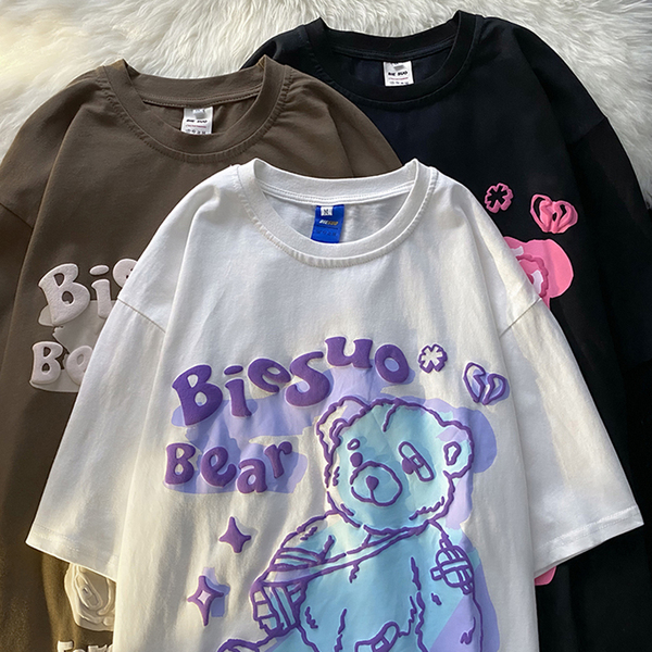 Cotton + foam print summer 2022 new loose short sleeve T-shirt