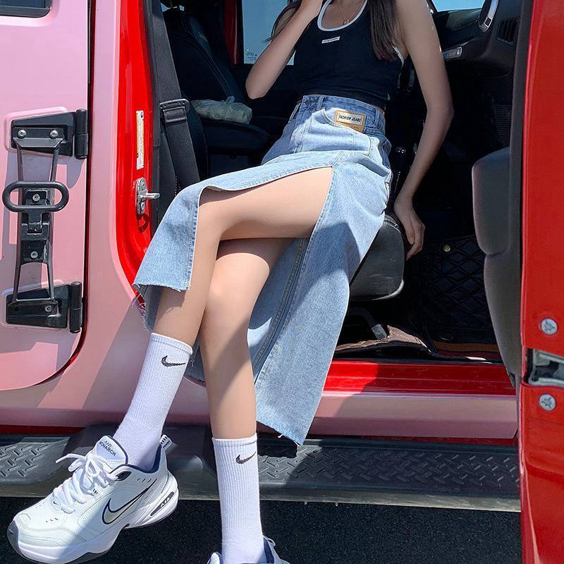 Denim skirt high waist straight skirt a-line retro small man spring skirt mid-length spring and autumn long skirt