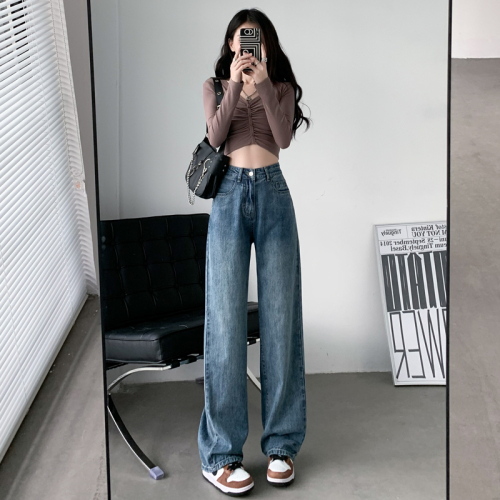 Spring and Autumn New Style Wide Leg Jeans Women's High Waist Fashion Straight Leg Loose Wide Leg Floor-Mopping Pants