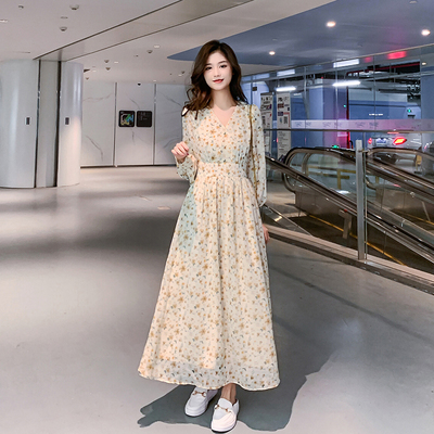 Chiffon floral dress 2021 new long sleeved autumn style, slim waist, early autumn dress, children's autumn
