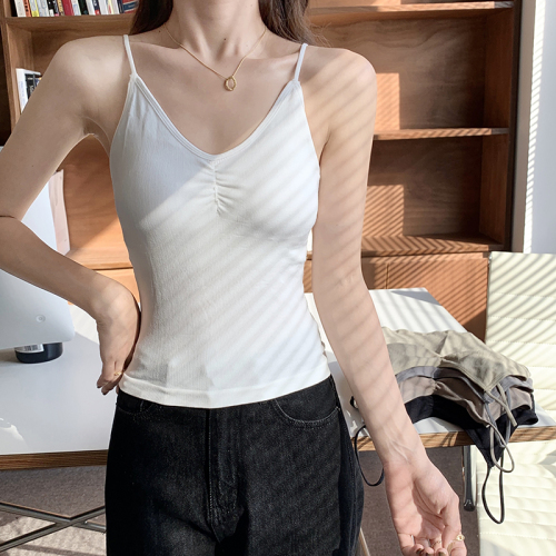Real shooting of the new Xiamei back small sling slim vest with inner and outer top and fixed cup integrated bra