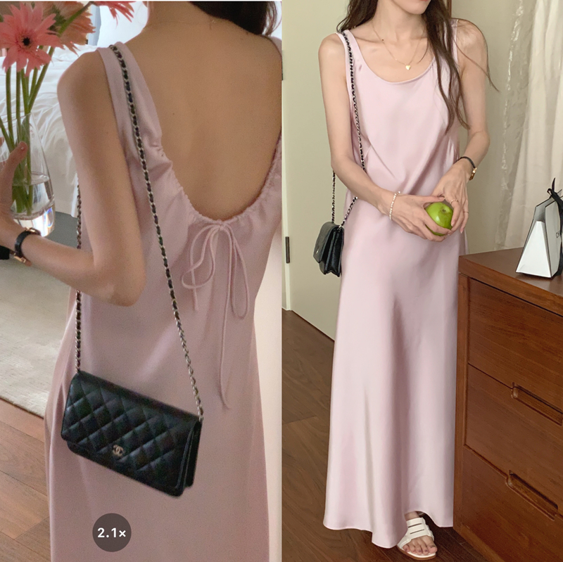 Real shooting and real price basic versatile comfortable back lace up sleeveless vest skirt with suspender dress