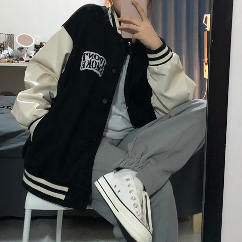 Baseball uniform jacket female 2022 autumn and winter style American campus new trendy outer wear top Korean version loose salt clip
