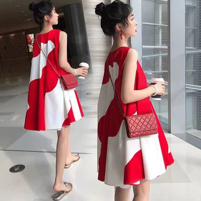 Summer new large size fat MM vest T-shirt skirt loose sleeveless mid-length top clothes a-line dress