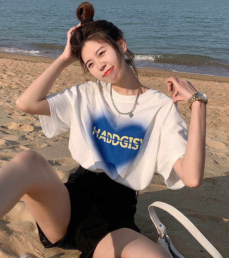 Guantu cotton 2022 short sleeve T-shirt women's summer round neck loose top