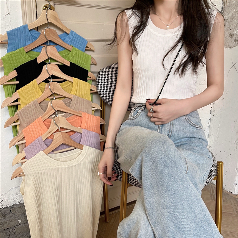 Real shooting new niche loose sleeveless vest ice silk sweater