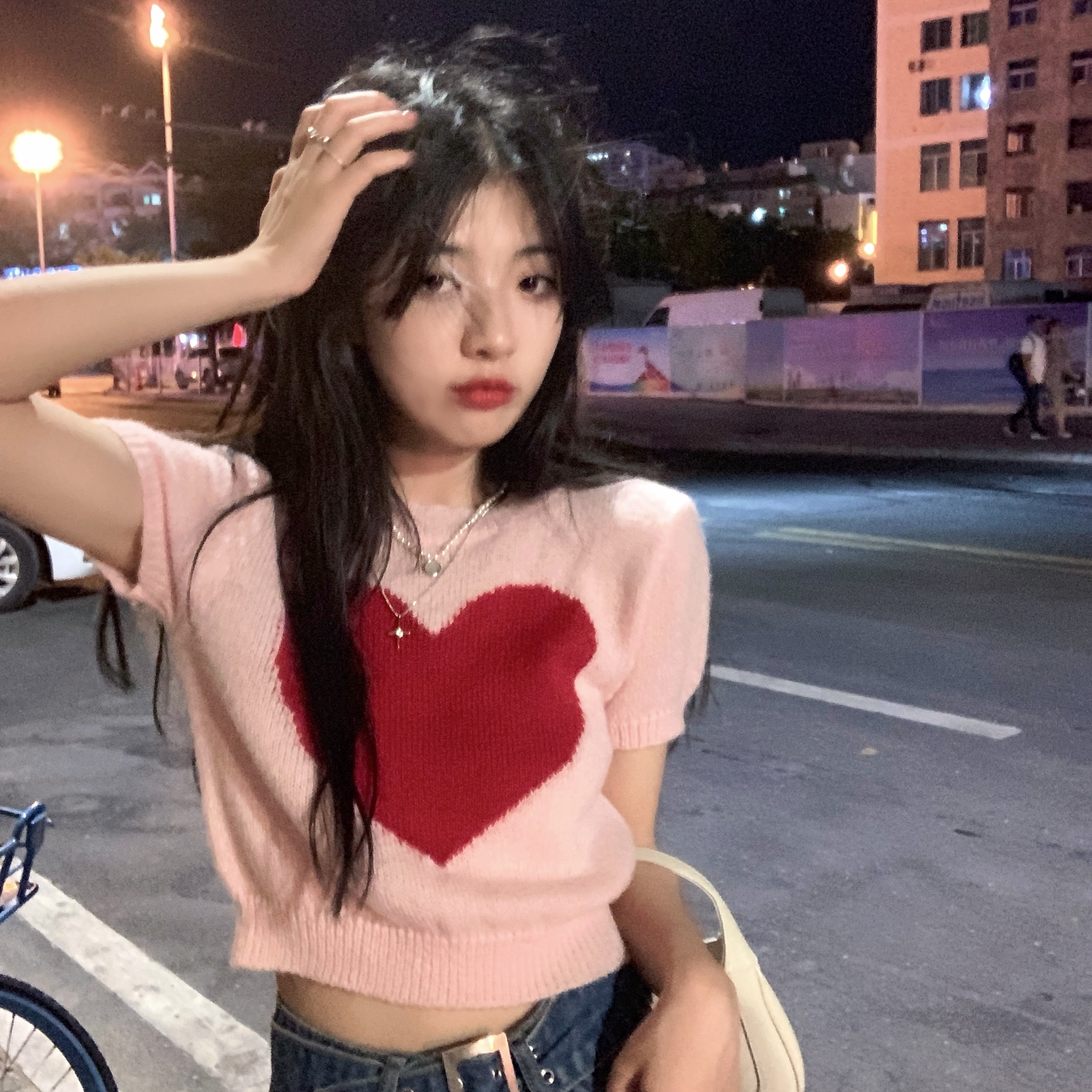 Love T-shirt women's navel exposed short sleeve ins fashion 2022 new summer loose design sense short Spice Girl Knitted Top