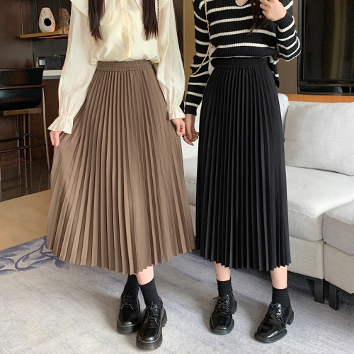 Real price  autumn and winter high waist show thin cover the crotch feeling thin mid-length A-line pleated skirt