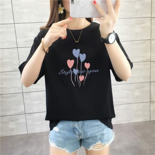 Combed cotton loose oversized medium and long summer clothes new pure cotton round neck short sleeve shirt women's foreign trade