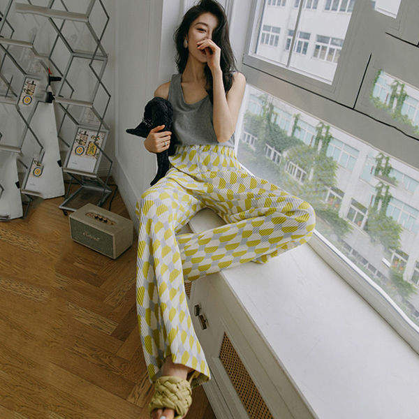 Pleated pants, wide leg pants, women's summer 2022 new high waist hanging casual Plaid straight floor mops
