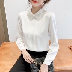 Real time chiffon shirt girl baby collar spring nail bead Top Blouse design temperament shirt
