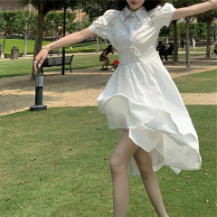 Forget Paris April breeze white moonlight off shoulder glossy shirt dress bandage skirt