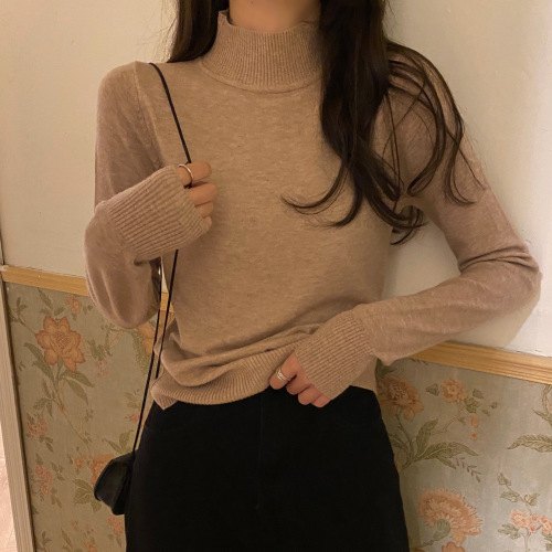 Real shooting and real price ~ new versatile and simple basic style, thin core spun yarn, half high collar, long sleeve sweater, bottoming shirt