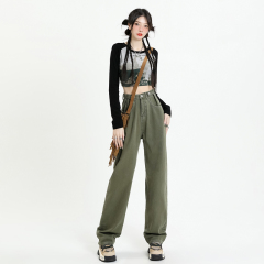 Spring new wide-leg jeans for women high waist fashionable straight loose wide-leg floor pants