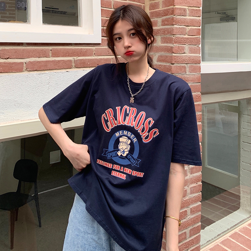 Net price 200g pure cotton Harajuku style short-sleeved t-shirt women's new summer casual loose ins niche thin top