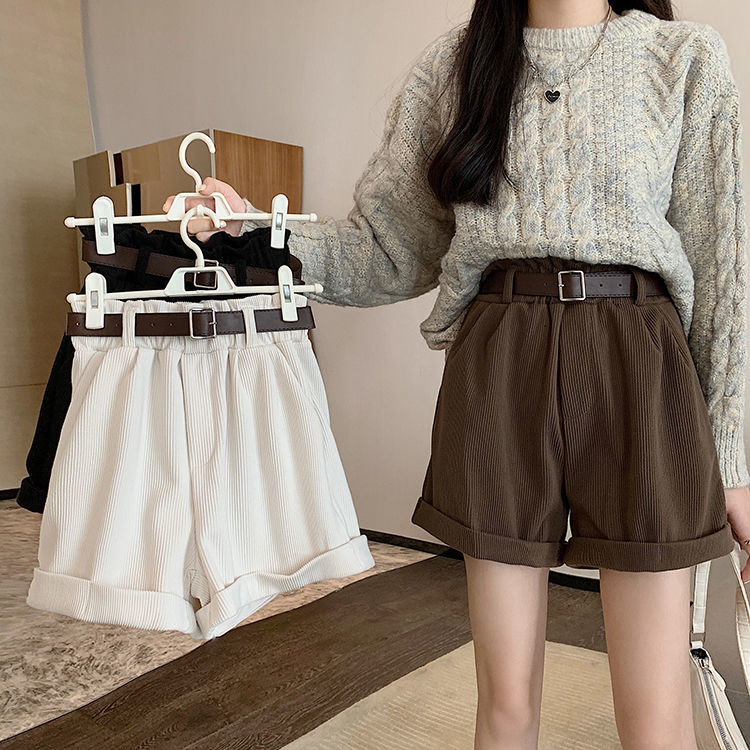Autumn and winter Korean version simple solid color loose literature and art high waist thin age reducing wide leg shorts female student casual pants