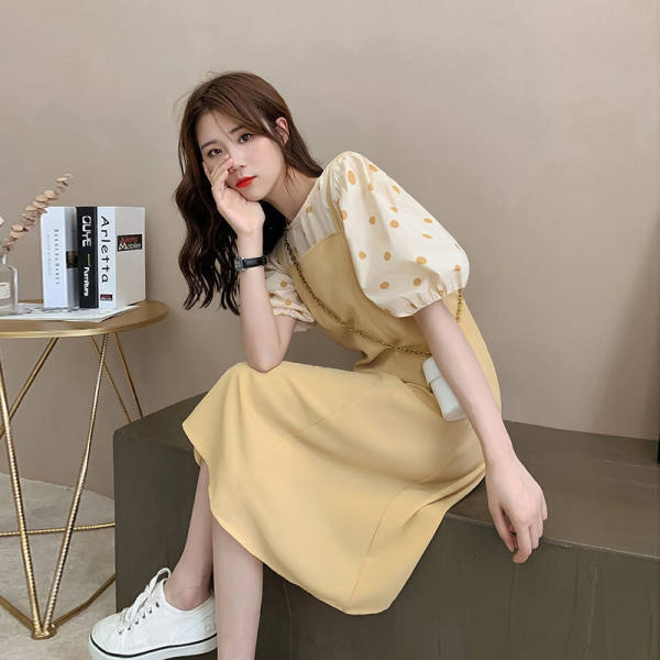 Fashion suit women's Korean version age reducing loose Polka Dot top show thin strap skirt two piece dress fashion