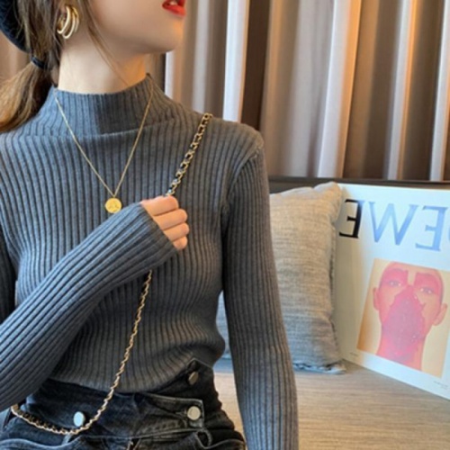 Half high neck sweater women's slim body 2019 new style foreign style tight fitting with knitted bottoming shirt women's long sleeve autumn winter black