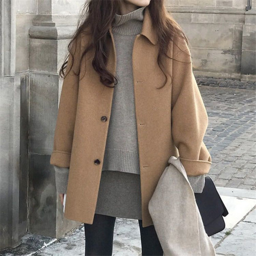 Women's medium length new loose woolen coat in winter 2019