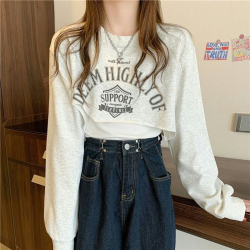 Short sweater camisole two-piece women's spring and autumn design niche loose thin long-sleeved top ins