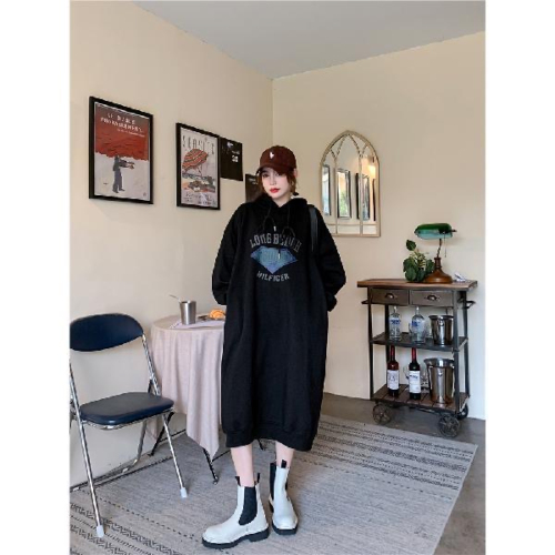 250g David coat Double hat Korean version loose version autumn and winter long loose design with a sense of niche over the knee skirt