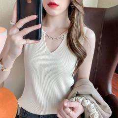 Summer new fashion, foreign style, slim design, chain collar knitwear top temperament, sleeveless vest