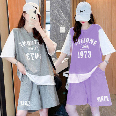 Official figure casual sportswear suit women's summer vacation two new fashion short sleeved loose pants two-piece set