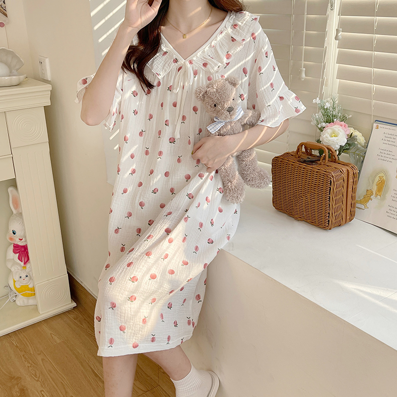 Real shooting pajamas 2022 new summer thin double-layer gauze women's nightdress