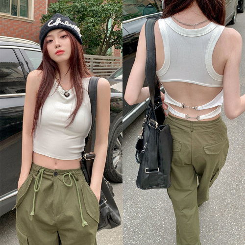 Real price real shot Spring new style ~ 2023 American retro ghost horse hot girl short slim body vest female
