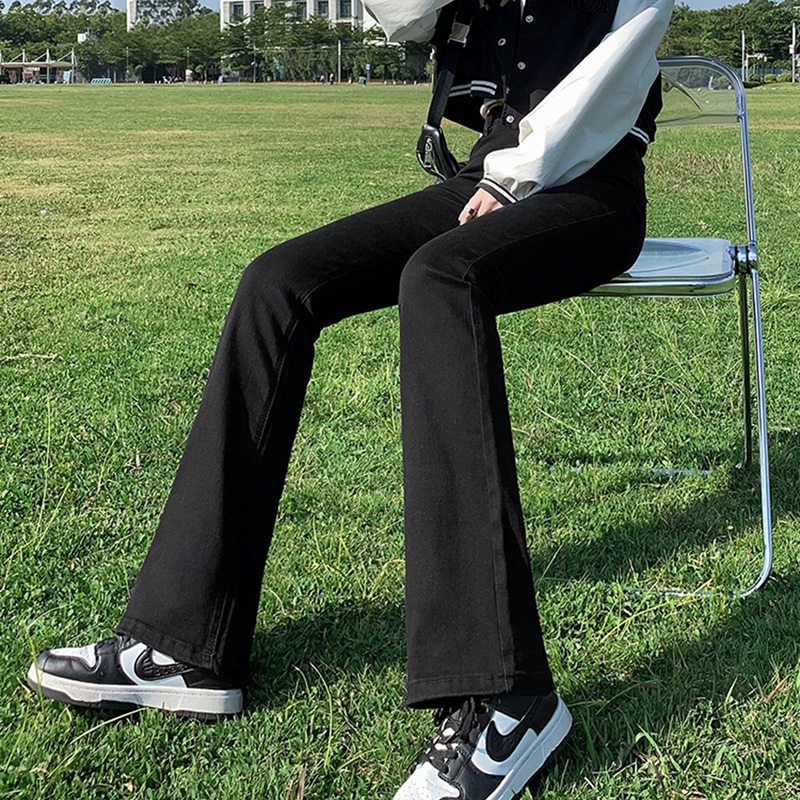 Jeans women's 2022 autumn new Korean version of the high-waisted slim all-match small man mopping the floor micro-flare pants