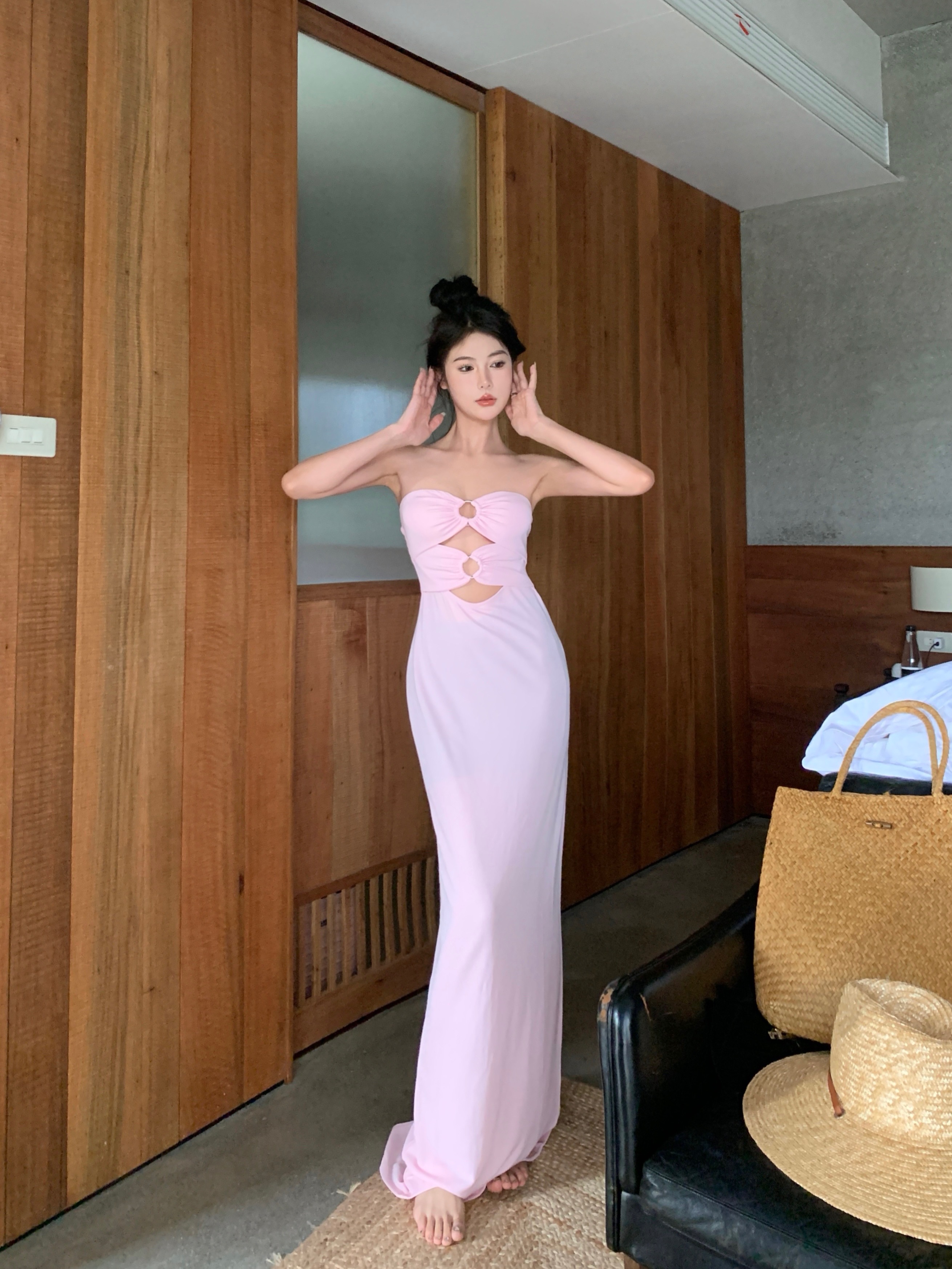 Real shot real price Niche high-end sense slim fit tube top design sense dress holiday dress skirt
