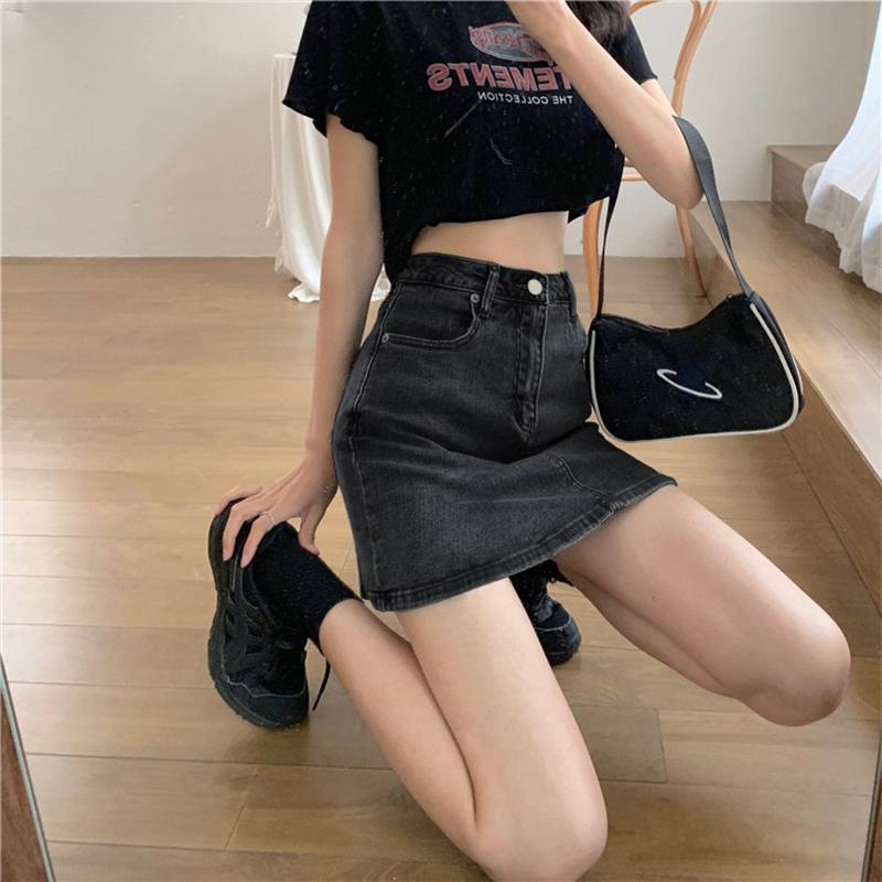 2023 new summer ins tide all-match fat mm casual high waist bag hip A-line skirt denim skirt female