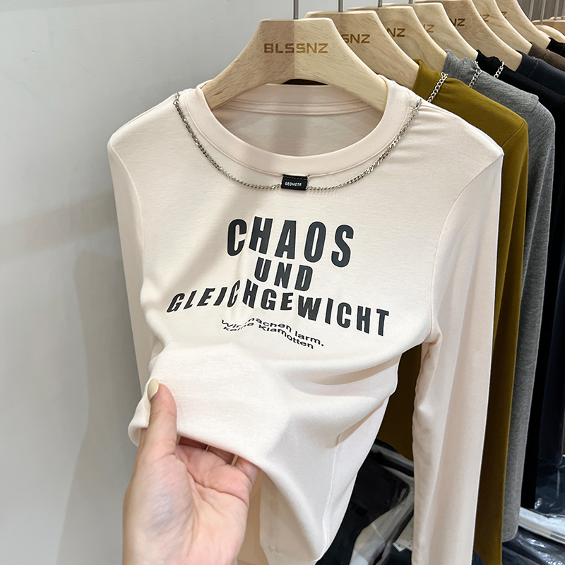 Real shot#Pure cotton long-sleeved t-shirt female 2023 spring new top printed bottoming shirt female inner wear