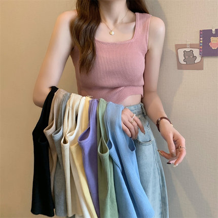 Hot girls wear super hot small suspender vest, women's inner layer with backing, summer pink Strapless knit top 2022 new style