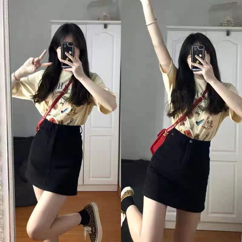 Large size high waist thin A-line skirt women's 2023 summer new fat mm all-match hip-covering hip denim skirt