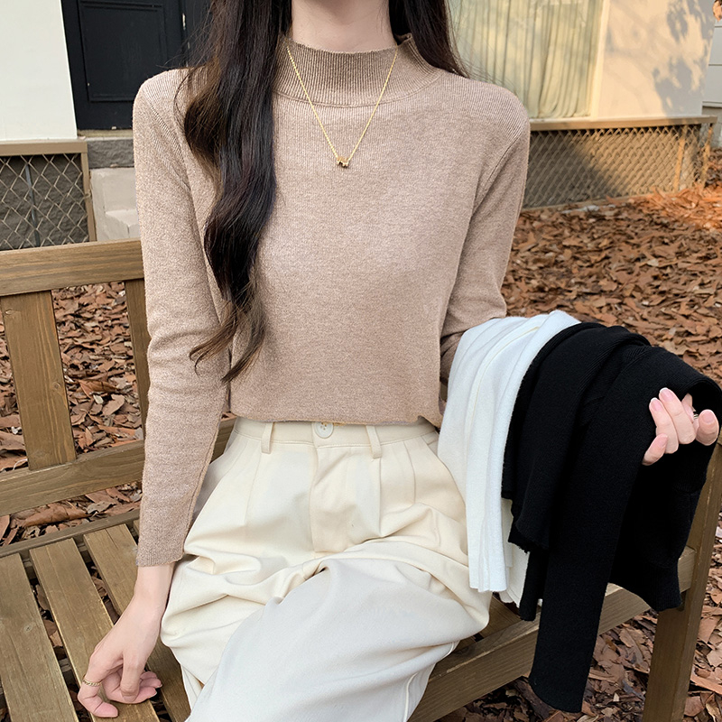 Real shot autumn Korean version of loose cotton striped knitted sweater, outer wear, inner bottoming shirt, thin section, long-sleeved T-shirt women